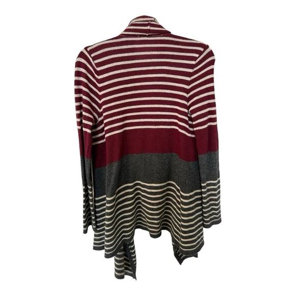 Mystree Red and Gray Cozy Striped Waterfall Open Cardigan - Women’s XSmall - Picture 7 of 9